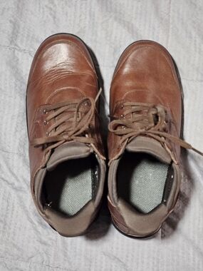Women's Brown Leather Ankle Booties - Hands Free Rosel - X-wide